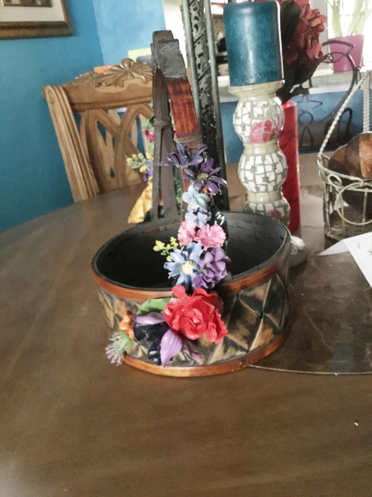 Country Basket with White and Red Poinsettia Painted Silk Flowers