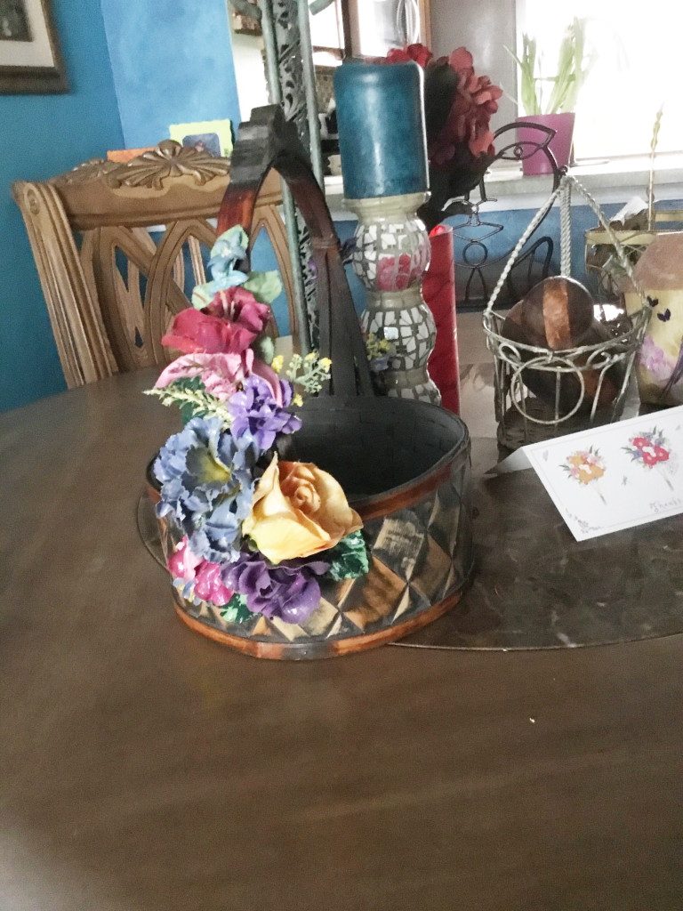 Country Basket with White and Red Poinsettia Painted Silk Flowers