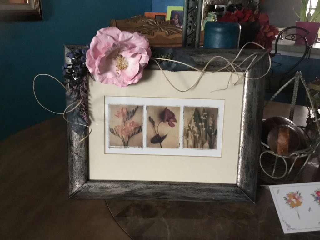 Painted Gold & Black Frame with Painted Silk Flowers