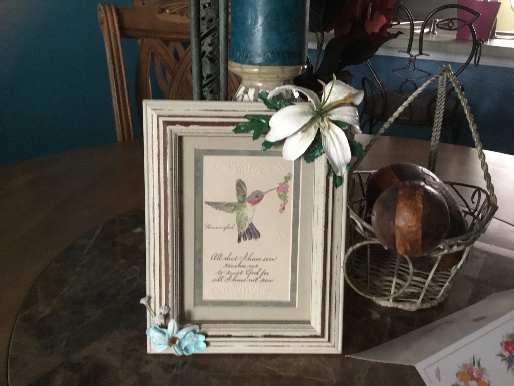 Frame with White Lily and Small Flowers Painted Silk Flowers  