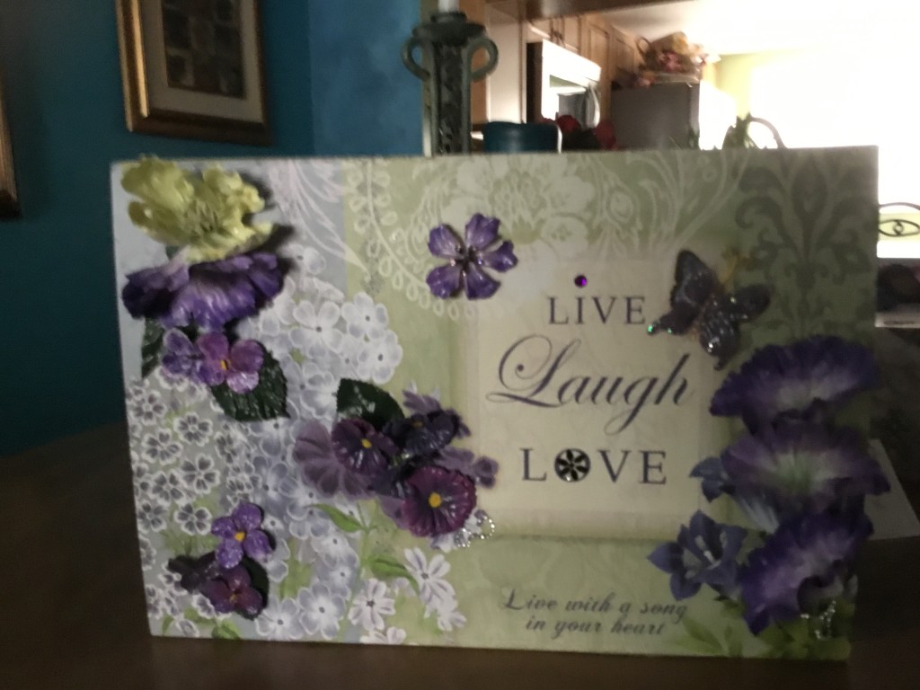 Live, Laugh, Love with White Flowers, Glitter Butterfly
