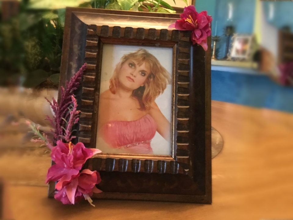 Pink Flower Brown Frame