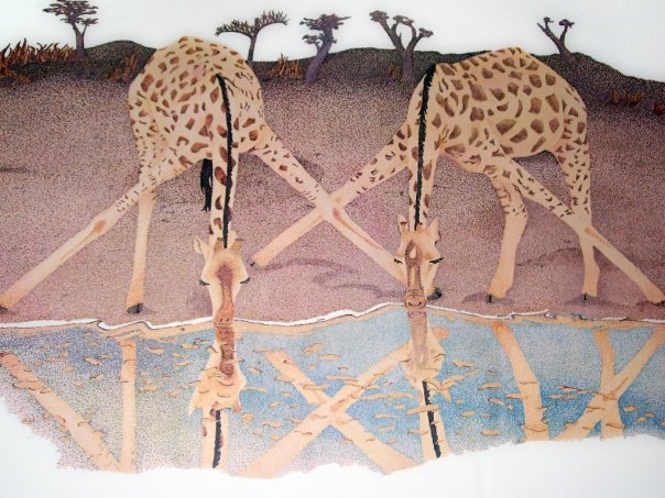 Giraffes Pointillism, Limited Edition Lithographic Print